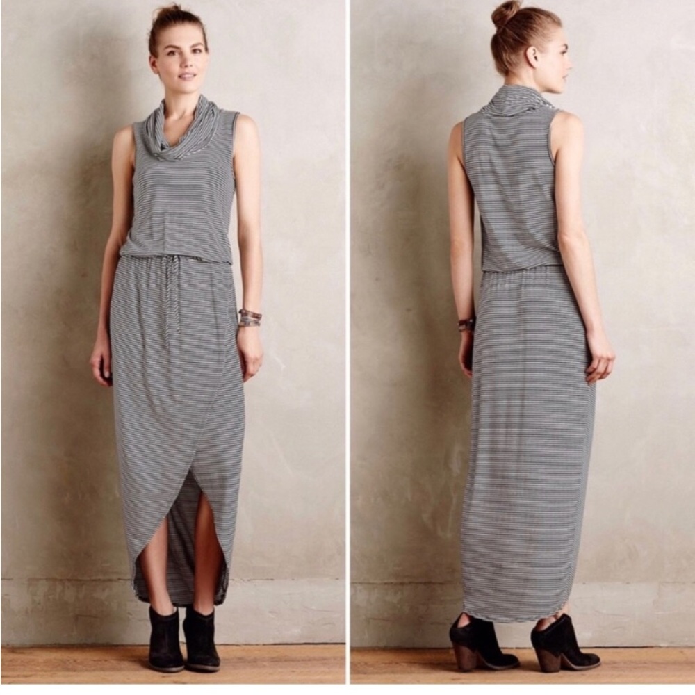 Maxi sleeveless cowl neck dress; Anthropologie sz small; black and white striped